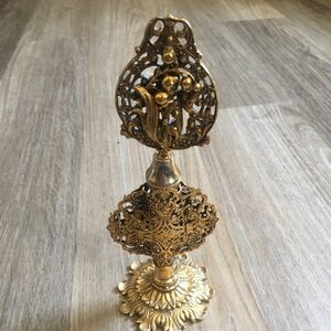 Antique gold metal glass perfume bottle 1920’s to 1930s very cool .